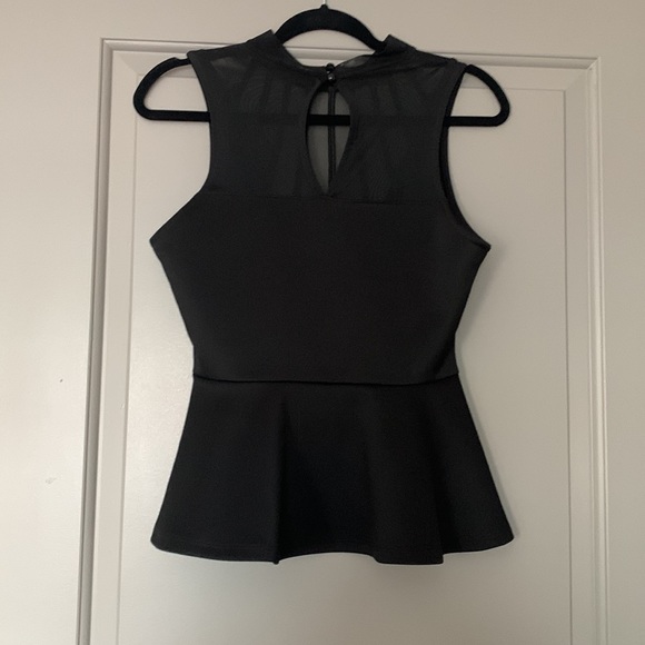 Black Peplum Top with Sheer Front - Picture 3 of 5